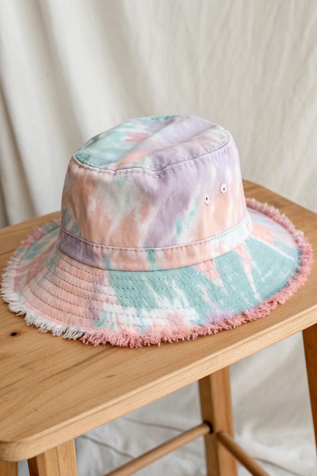 Embrace your artistic side with this abstract tie-dye hat masterpiece.