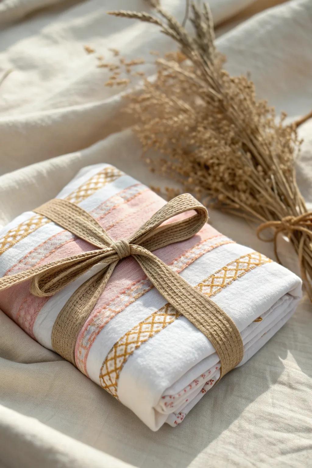 Elevate your wrapping game: simplicity meets elegance with a wide ribbon tie.