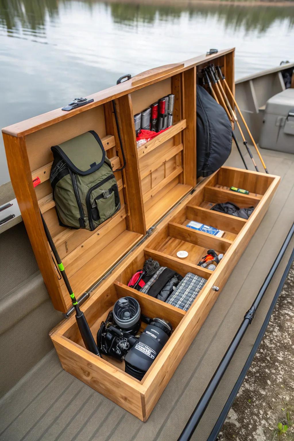 Maximize your jon boat's space with expertly crafted overhead storage solutions.