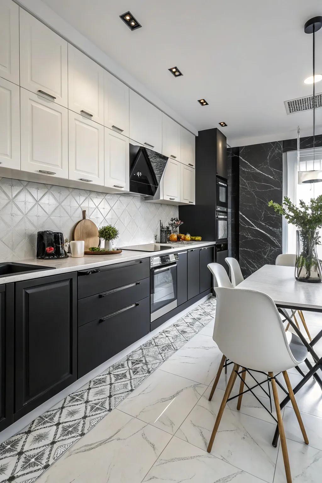 Modern monochrome offers a sleek and sophisticated kitchen style.