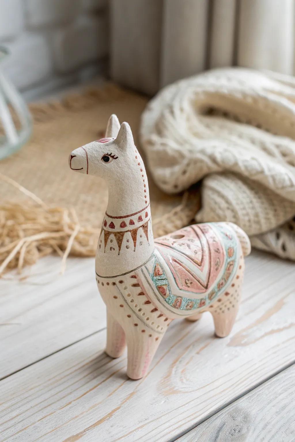 Embrace the art of simplicity with this charming clay llama figurine, crafted with love and inspired by Scandinavian and boho aesthetics.
