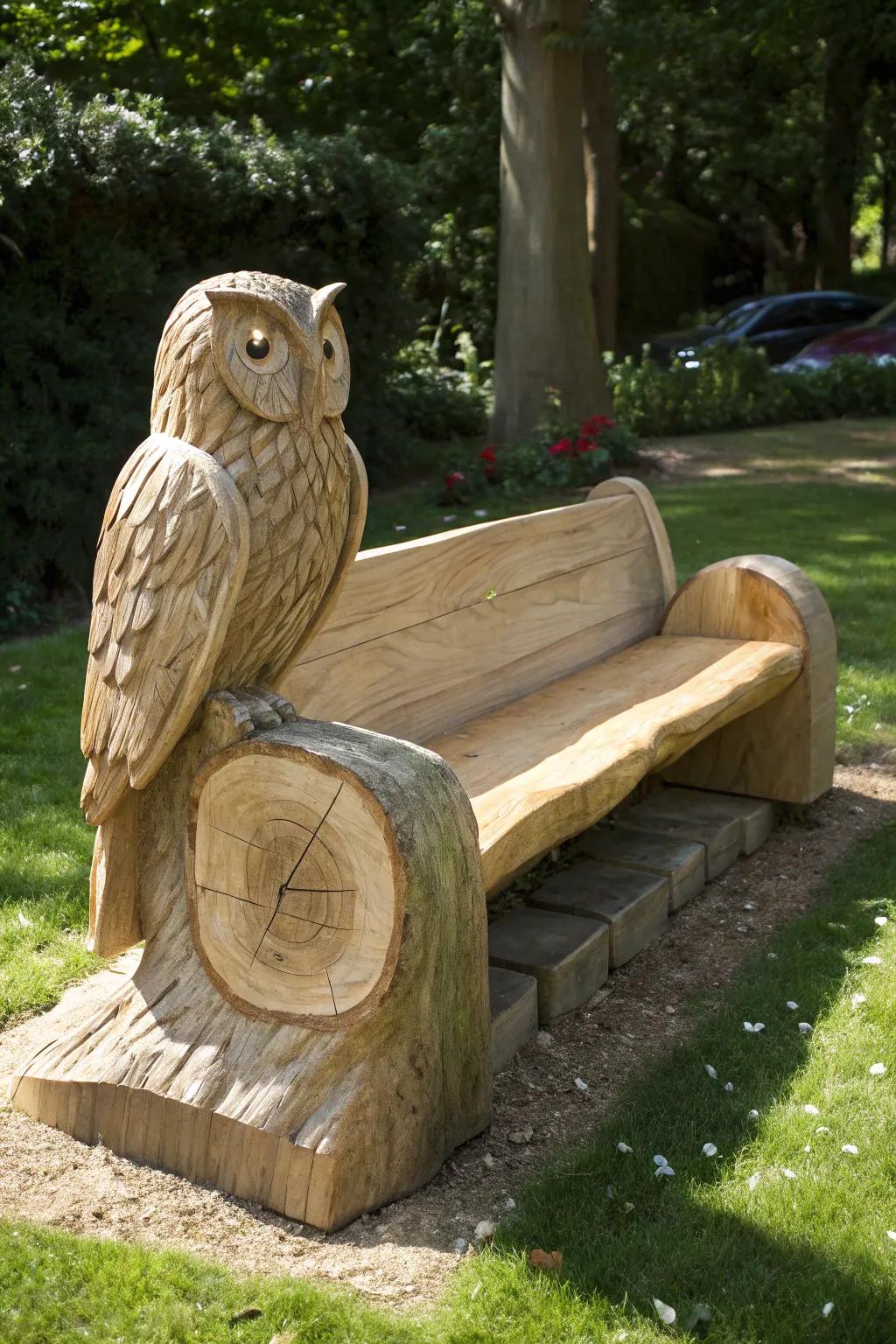 Transform your garden with an enchanting log bench sculpture—where art meets nature.