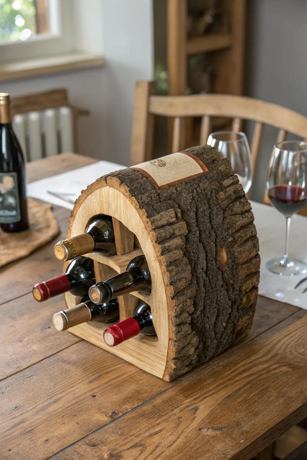 Elevate your wine storage with the timeless elegance of a handcrafted oak log wine rack.