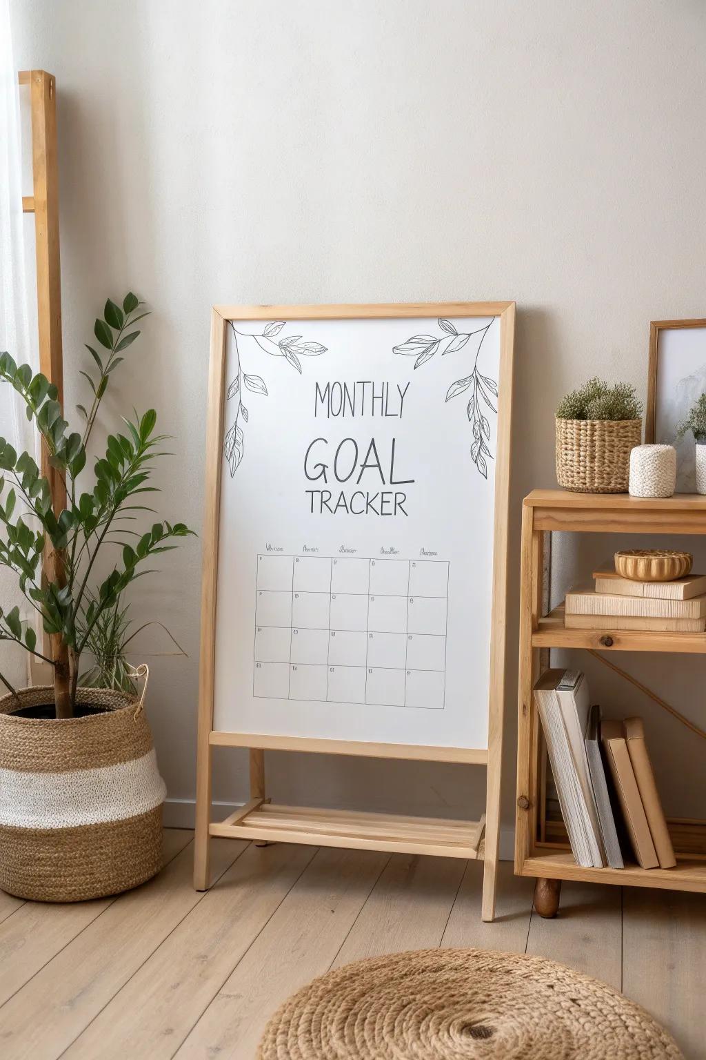 Achieve your dreams with style: Track your monthly goals on a minimalist whiteboard!