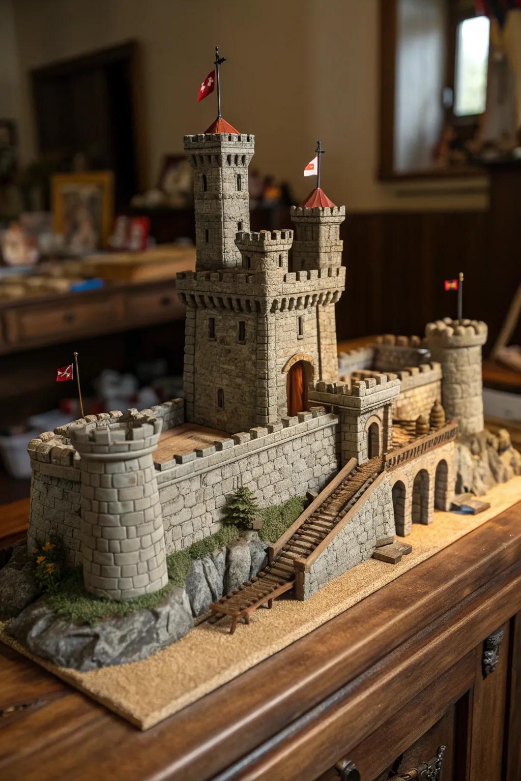 Step back in time with this detailed castle diorama, a testament to creativity and craftsmanship.