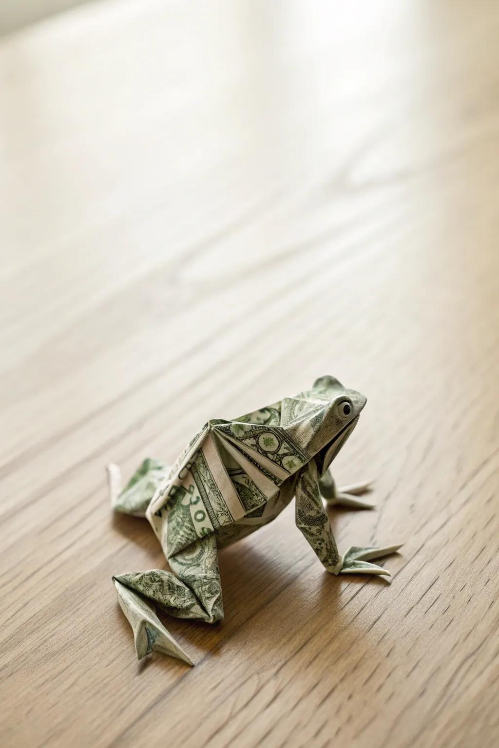 Hop into the art of origami with this charming dollar frog, a perfect blend of simplicity and creativity.