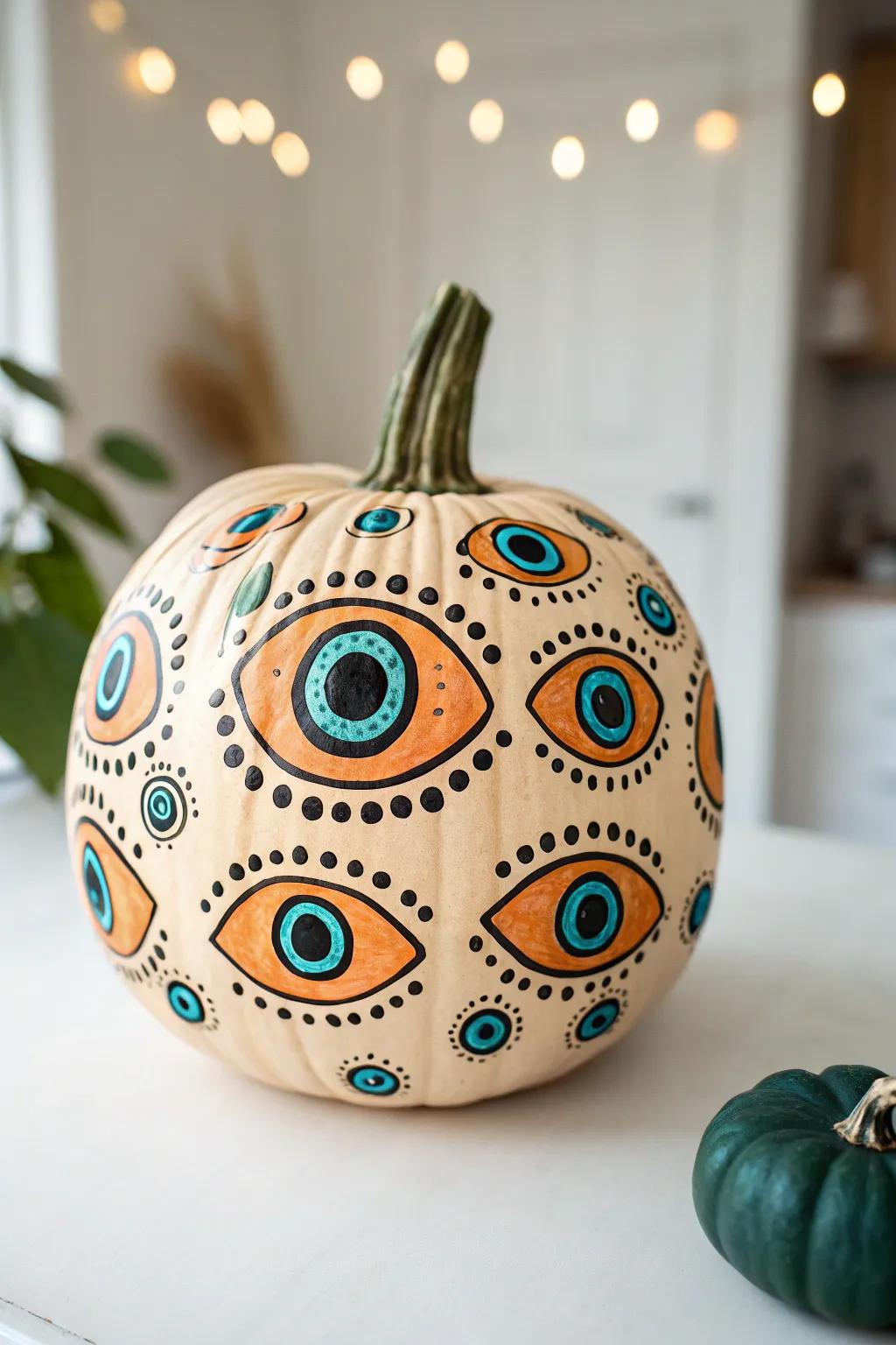 All eyes on your masterpiece: a pumpkin transformed into a captivating visual feast!