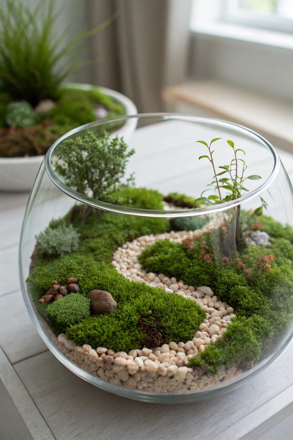 Embark on a serene journey through a miniature moss wonderland. 🌿✨ #MossTerrarium #ScandiBoho #NatureArt