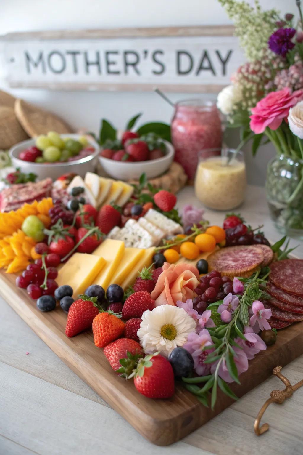 Seasonal fruits and flowers add a special touch to your board.