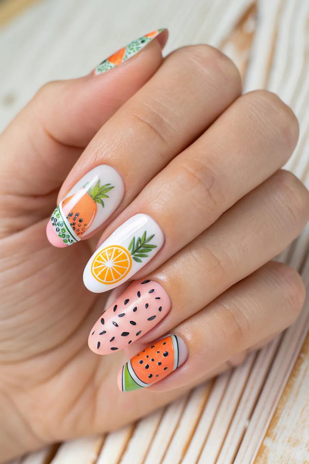 Embrace the zest of summer with fresh, fruity nail art that pops against minimalist elegance!