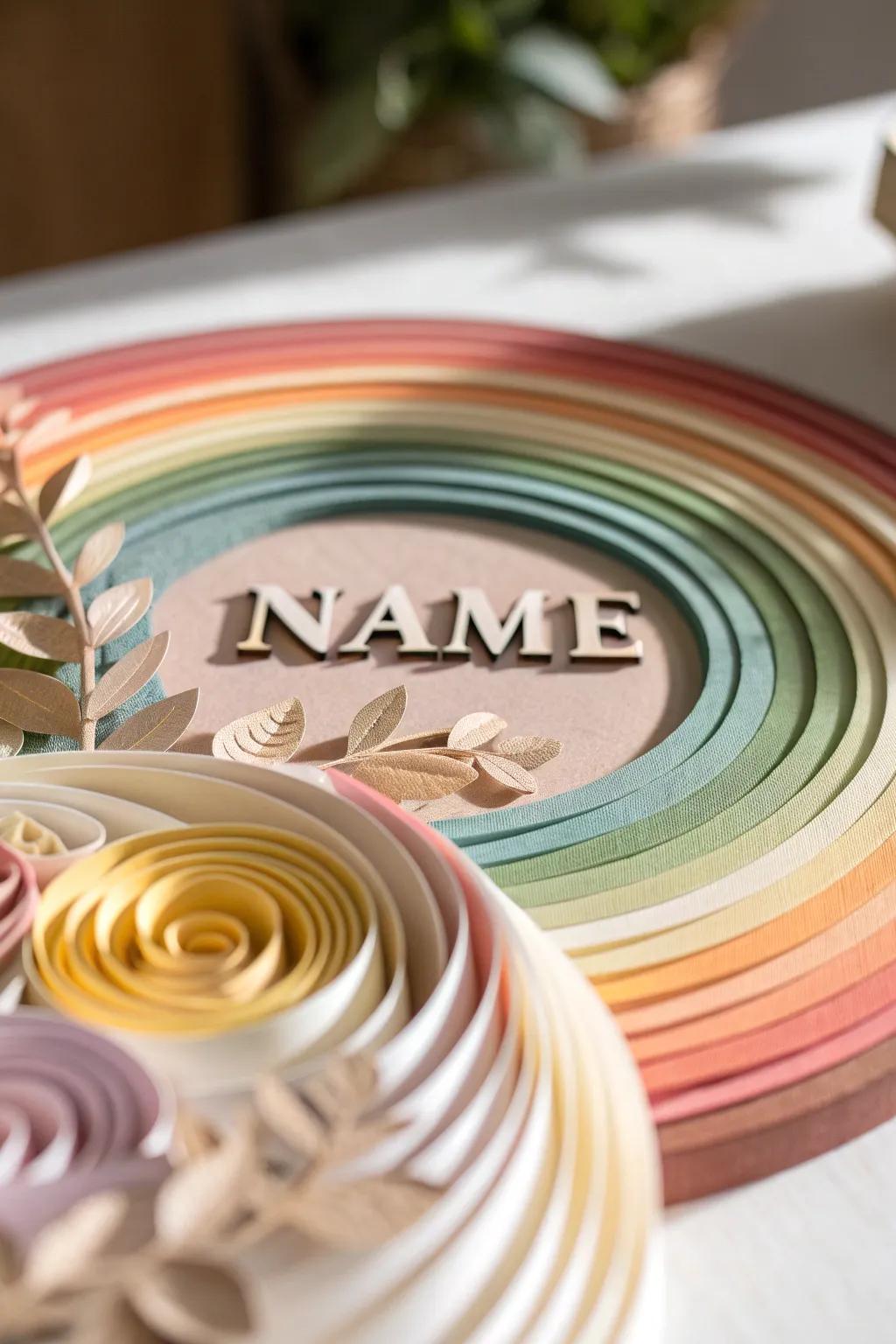 Delve into the beauty of layered paper art with this stunning name cutout, where craftsmanship meets minimalist elegance.