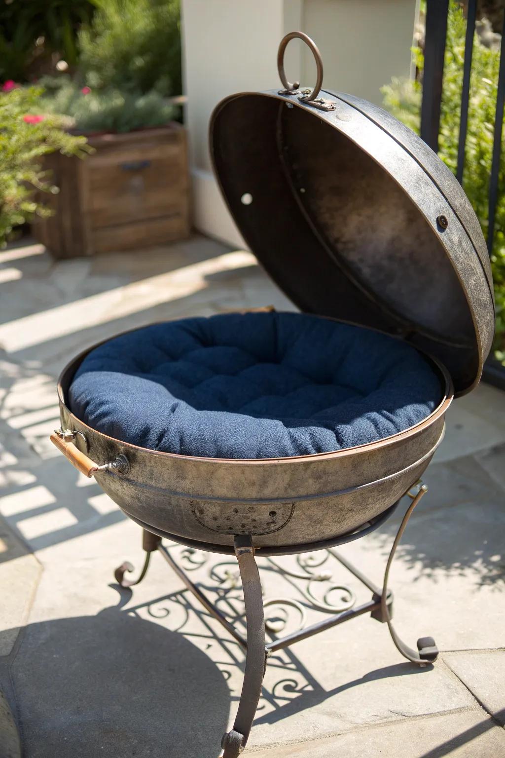 From BBQ to Cozy Retreat: Transform your old grill into a chic pet bed.
