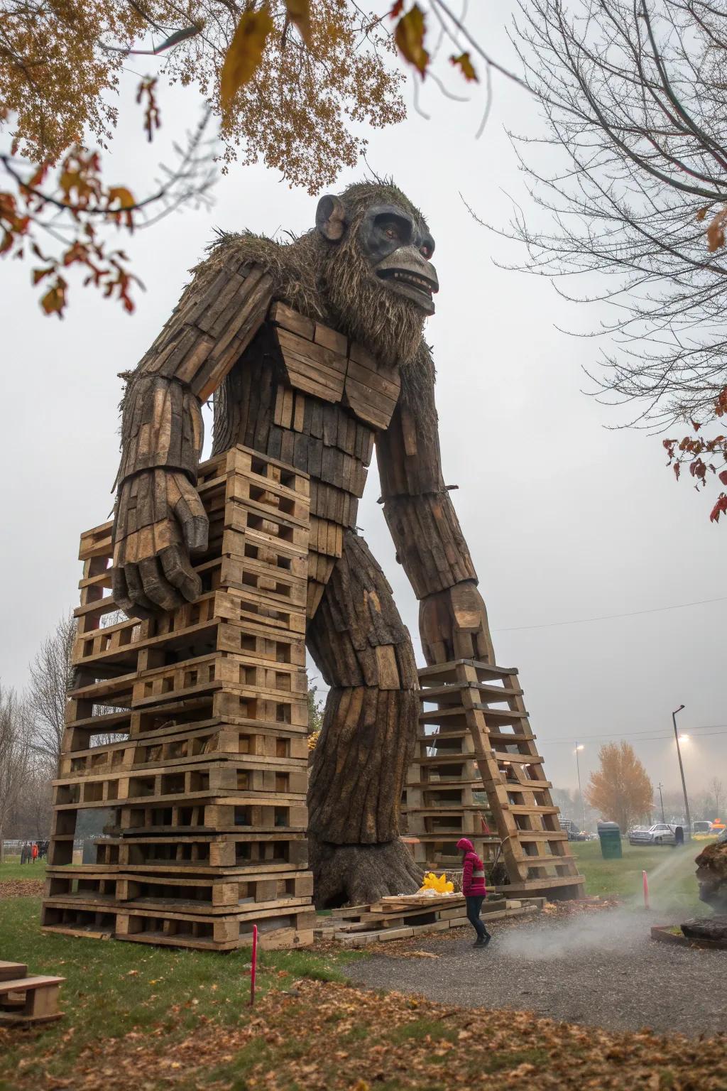 Unleash the beast: A masterpiece of pallet craftsmanship for your Halloween display.