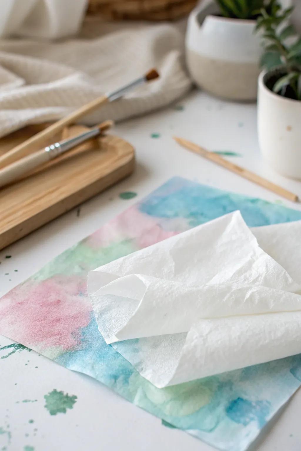 Discover the art of subtle textures with the magic of freezer paper patterns on pastel canvases.