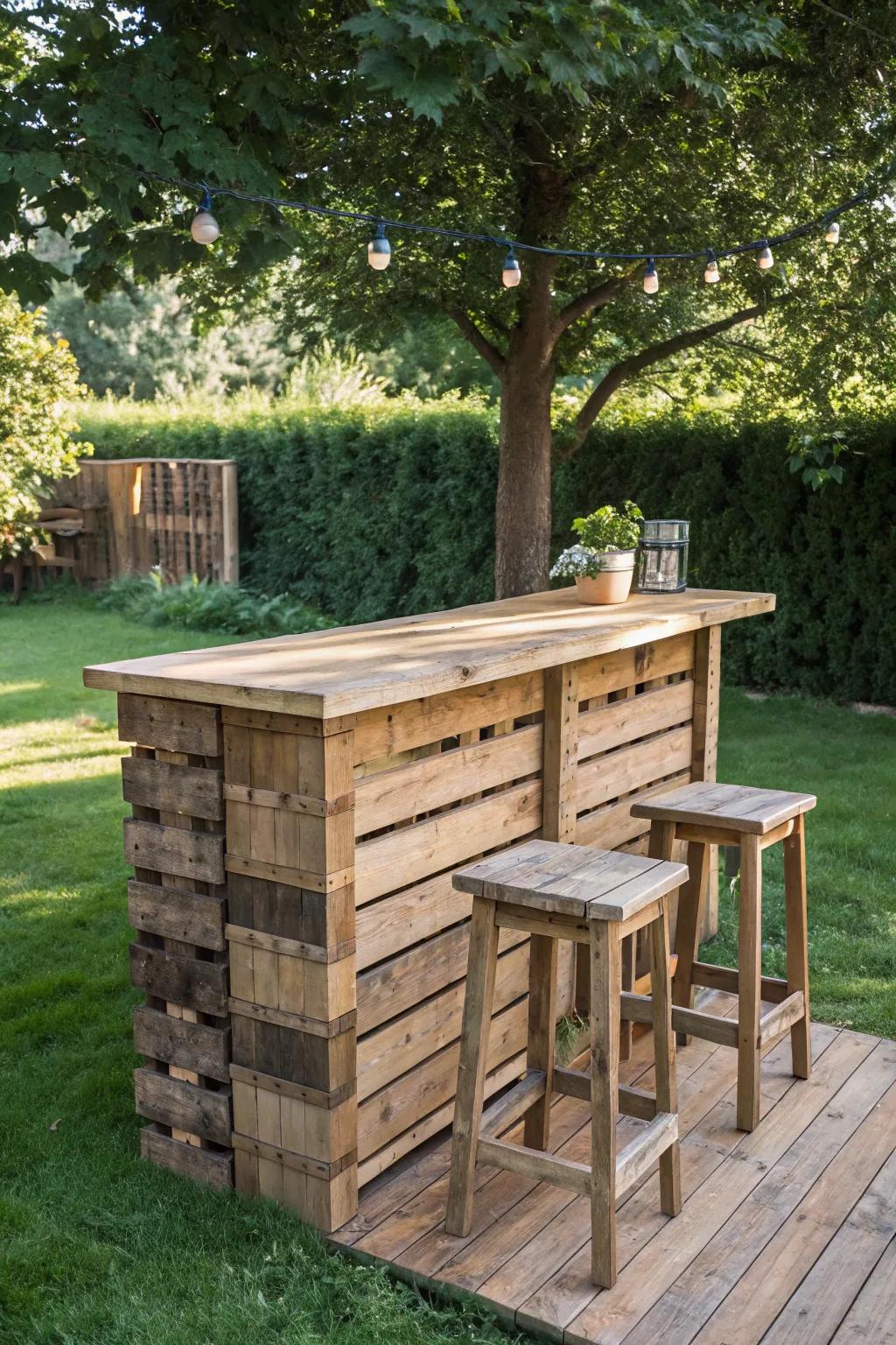 Elevate your summer gatherings with a handcrafted outdoor pallet bar. Cheers to craftsmanship!