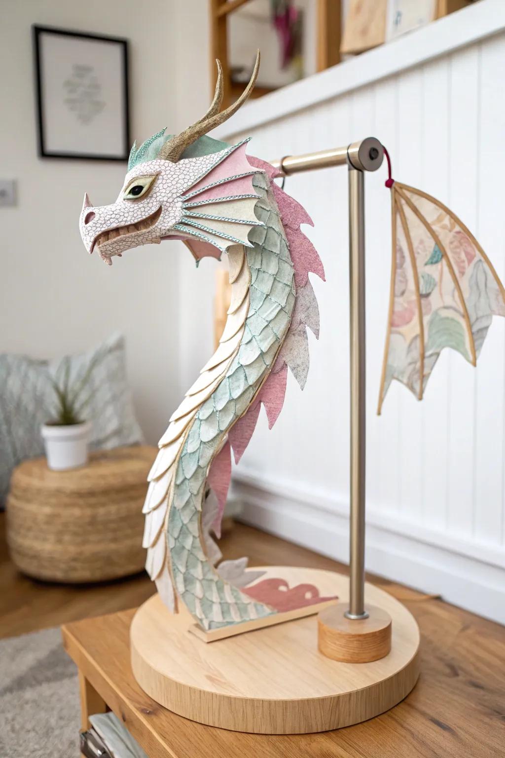 Elevate your paper dragon puppet display with sustainable style. #EcoFriendlyArt #MinimalistCharm