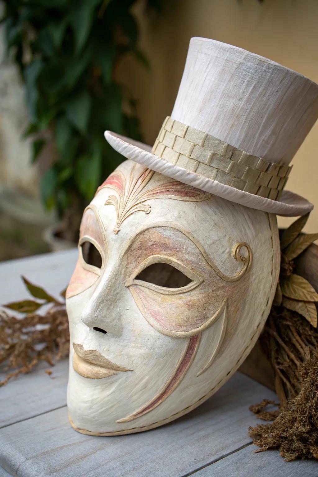 Add a touch of circus magic to your decor with this charming handcrafted ringmaster mask.