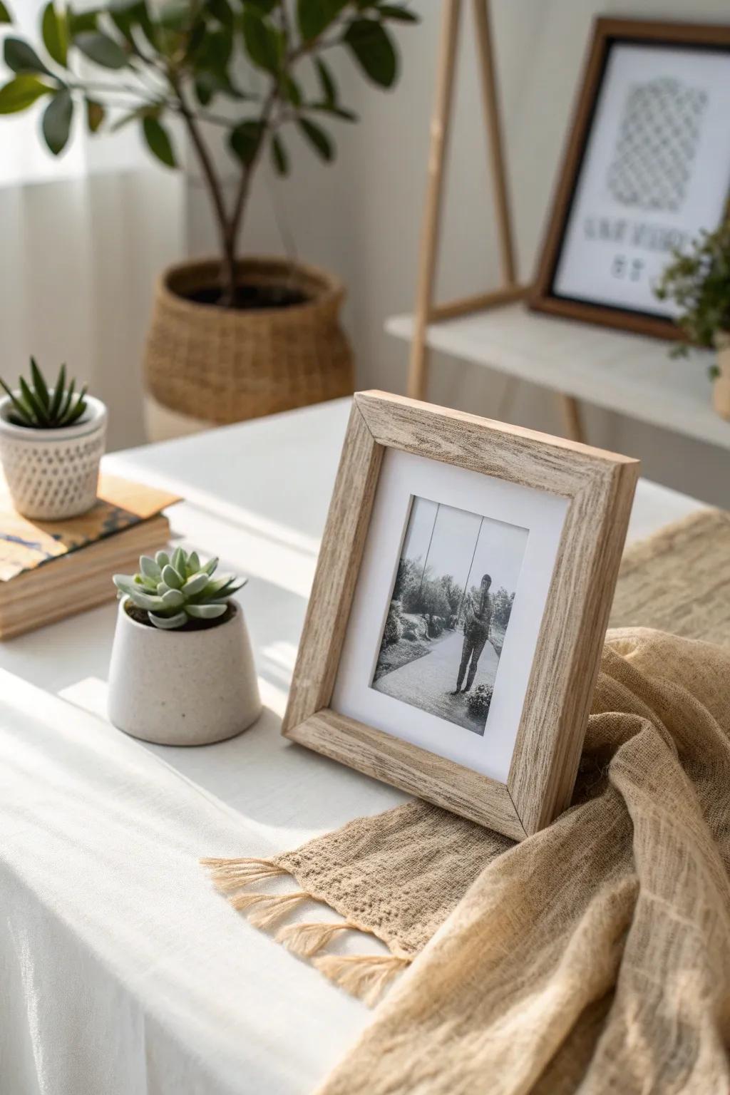 Elevate your space with eco-friendly elegance: a recycled wood frame that tells a story of style and sustainability.