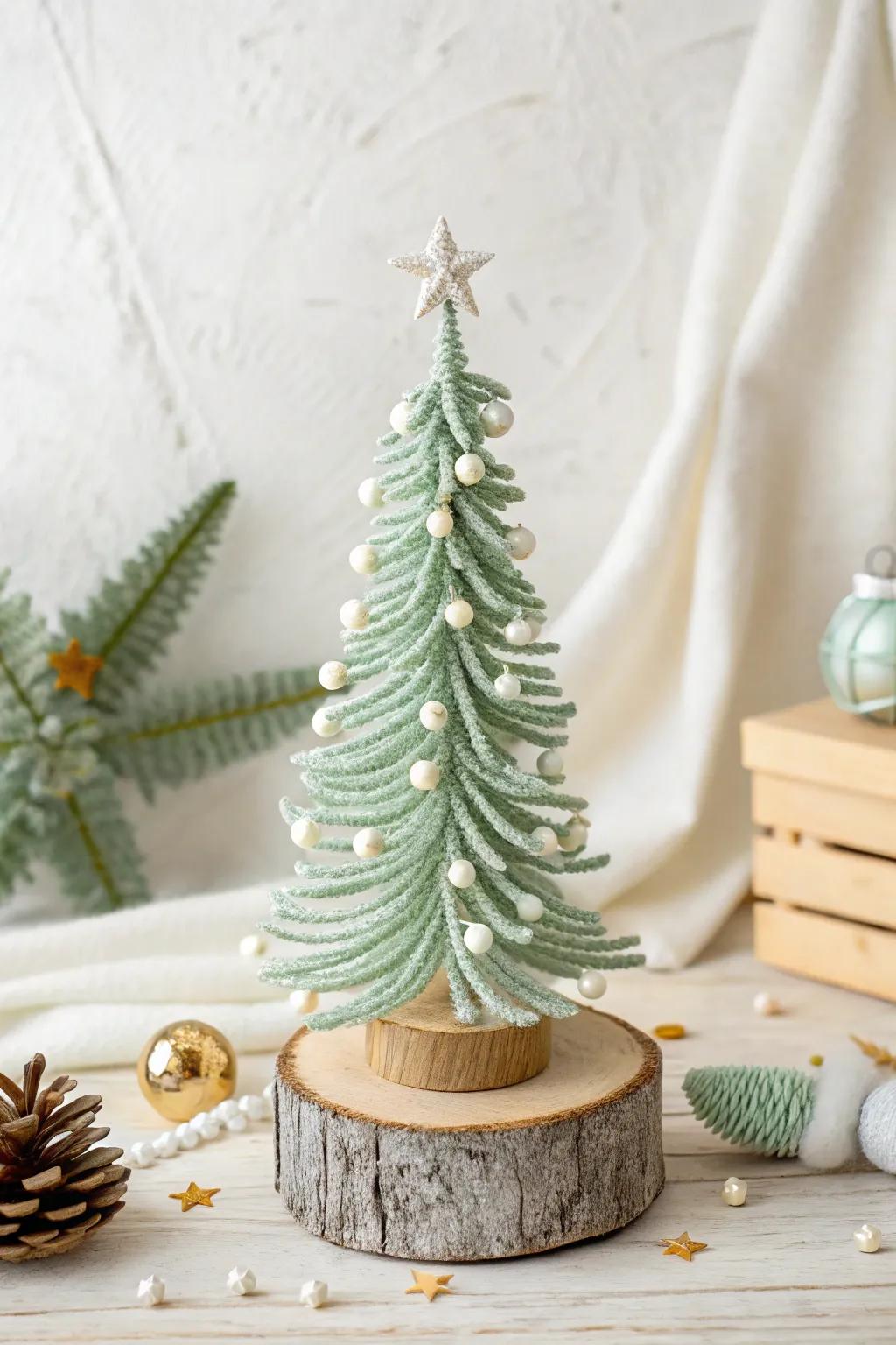 Add a touch of handcrafted elegance to your space with this charming mini Christmas tree.