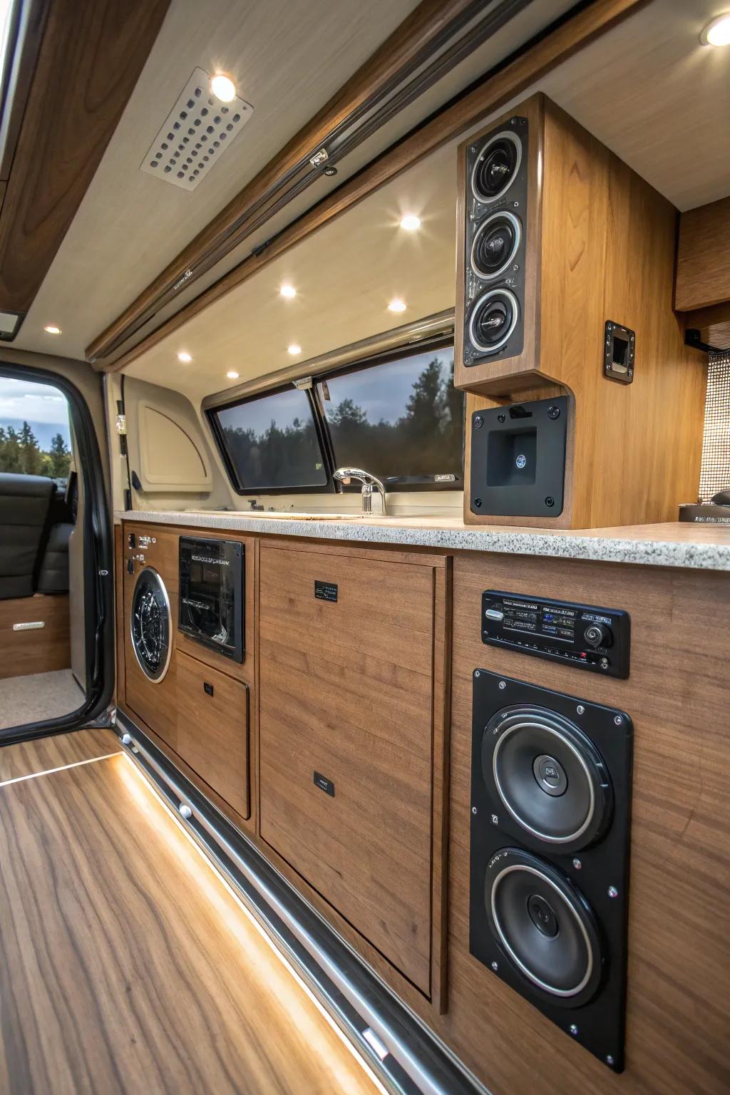 Elevate your camp vibes: Experience the seamless blend of craftsmanship and technology with a built-in sound system.
