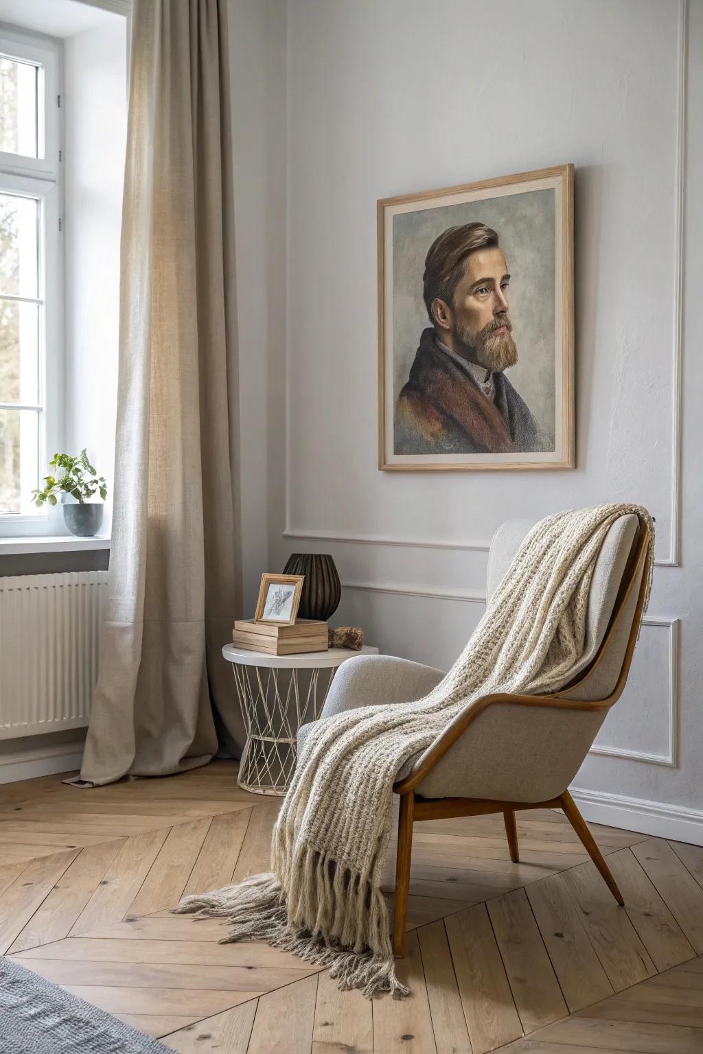 Blurring the lines between art and space: A portrait that embraces its surroundings.