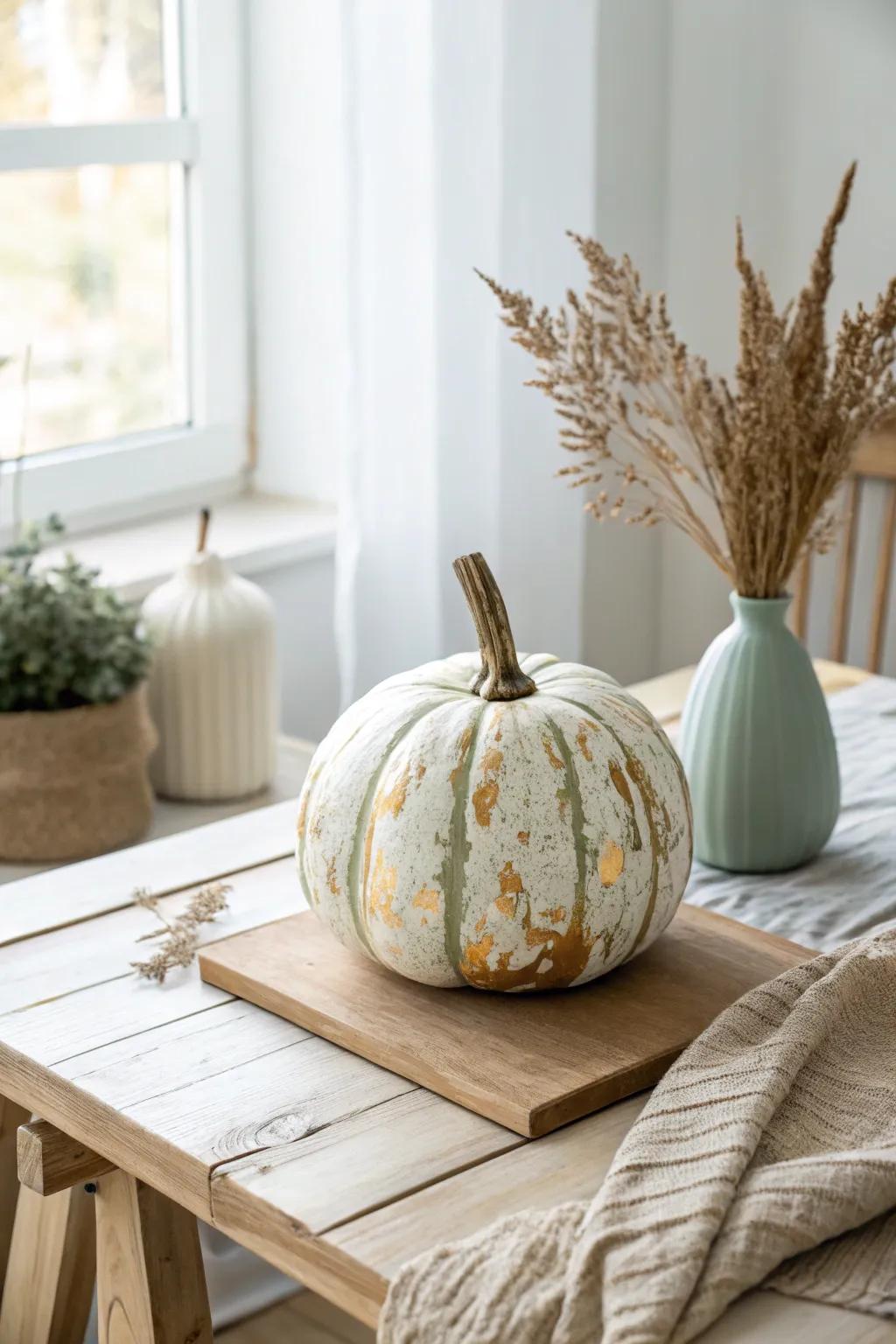 Elevate your autumn decor with this stunning textured splatter pumpkin—where simplicity meets artistic flair.