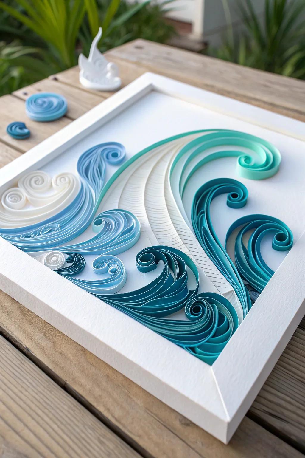 Ride the waves of tranquility with this exquisite quilled masterpiece.