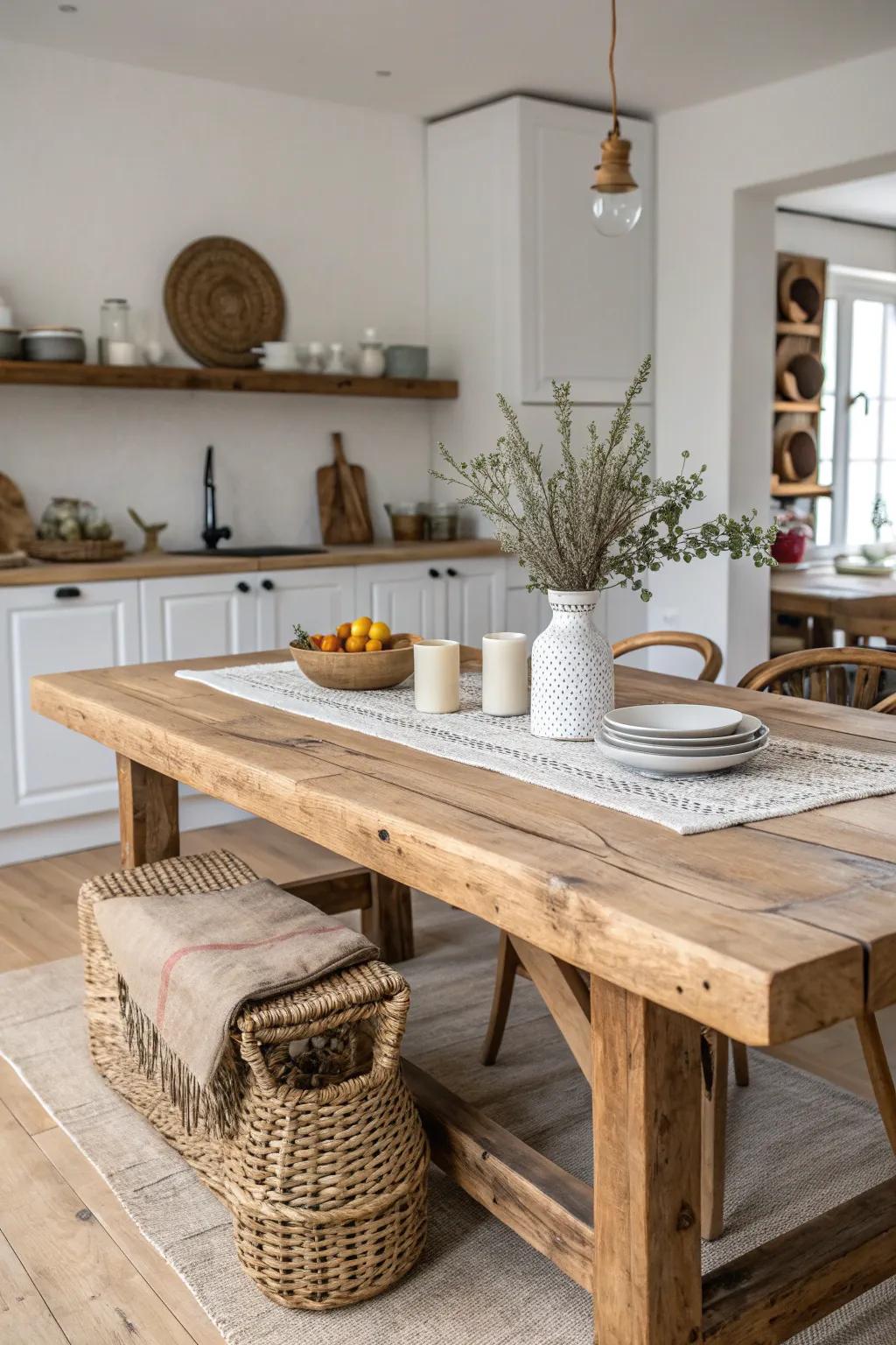 Embrace the warmth of rustic charm with a farmhouse-style kitchen table.