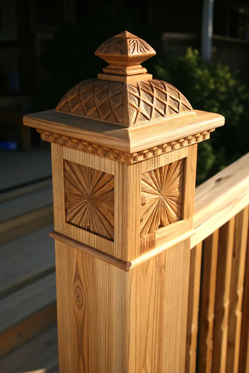 Elevate your porch's look with handcrafted cedar top caps—where rustic meets refined.