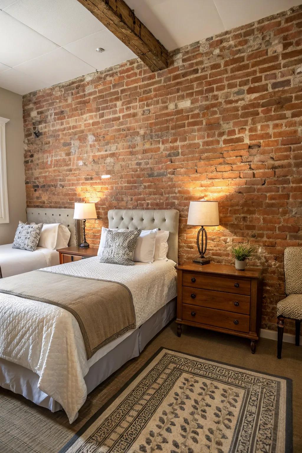Symmetrical arrangement creating balance and harmony in the rustic bedroom.