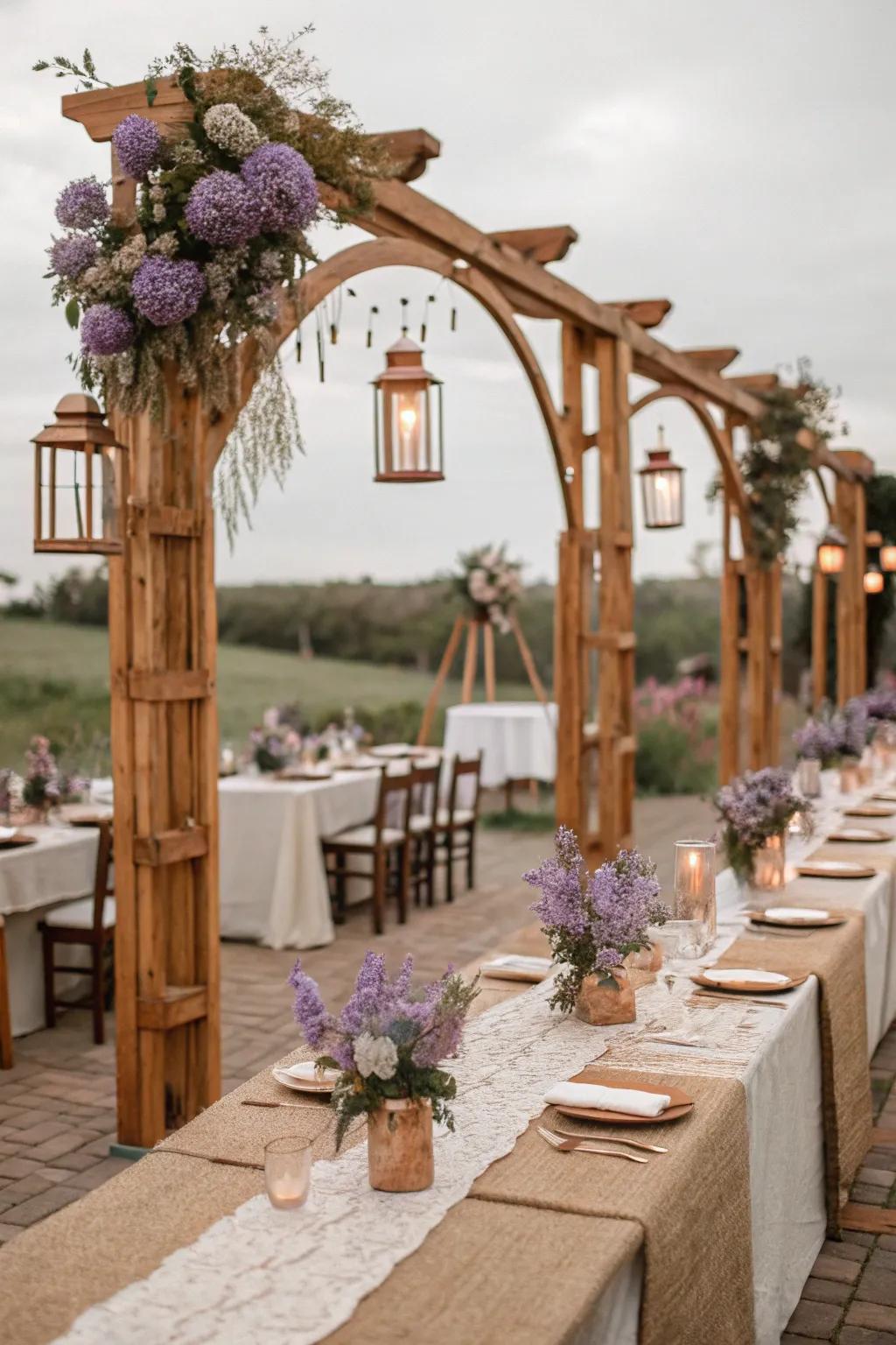 Copper and dusty lavender offer a warm and whimsical wedding setting.