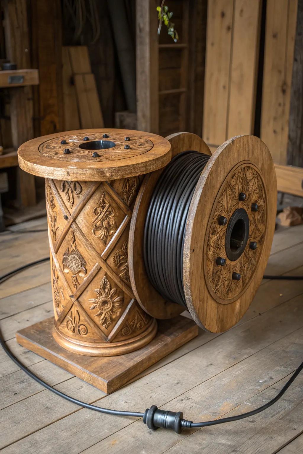 Masterfully crafted rolling spool: where functionality meets artistry.
