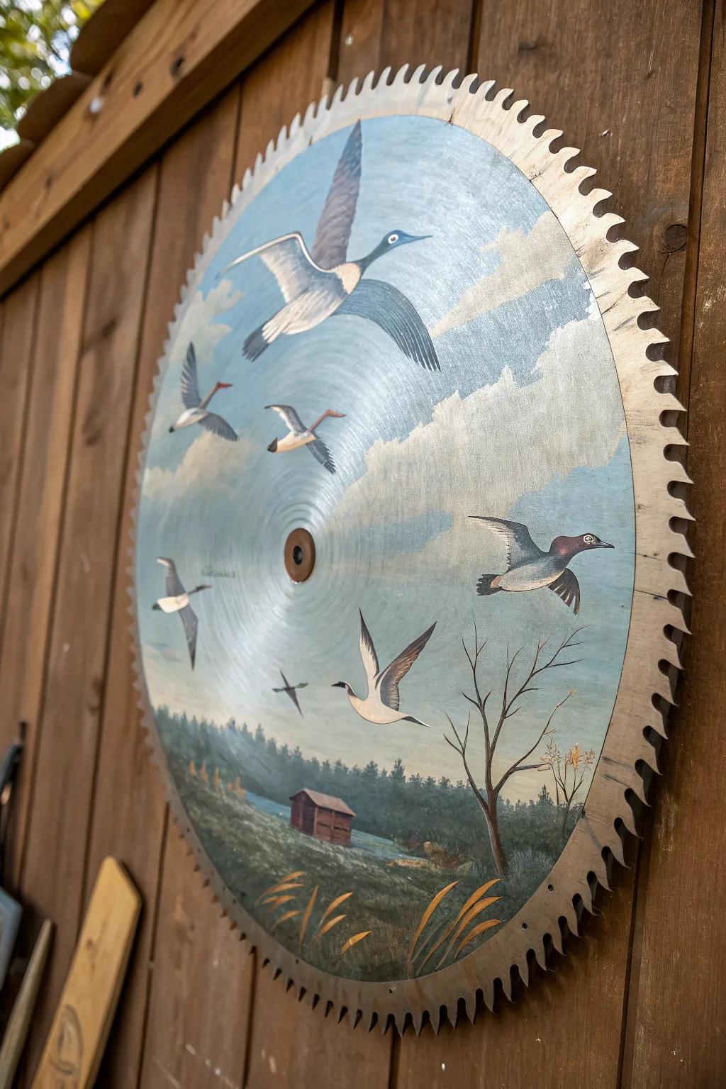 Grace in motion: A masterful blend of art and craftsmanship with birds in flight.