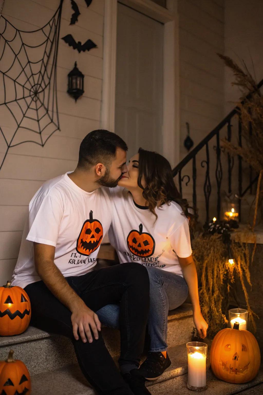 Charming matching shirts for couples to celebrate Halloween together.
