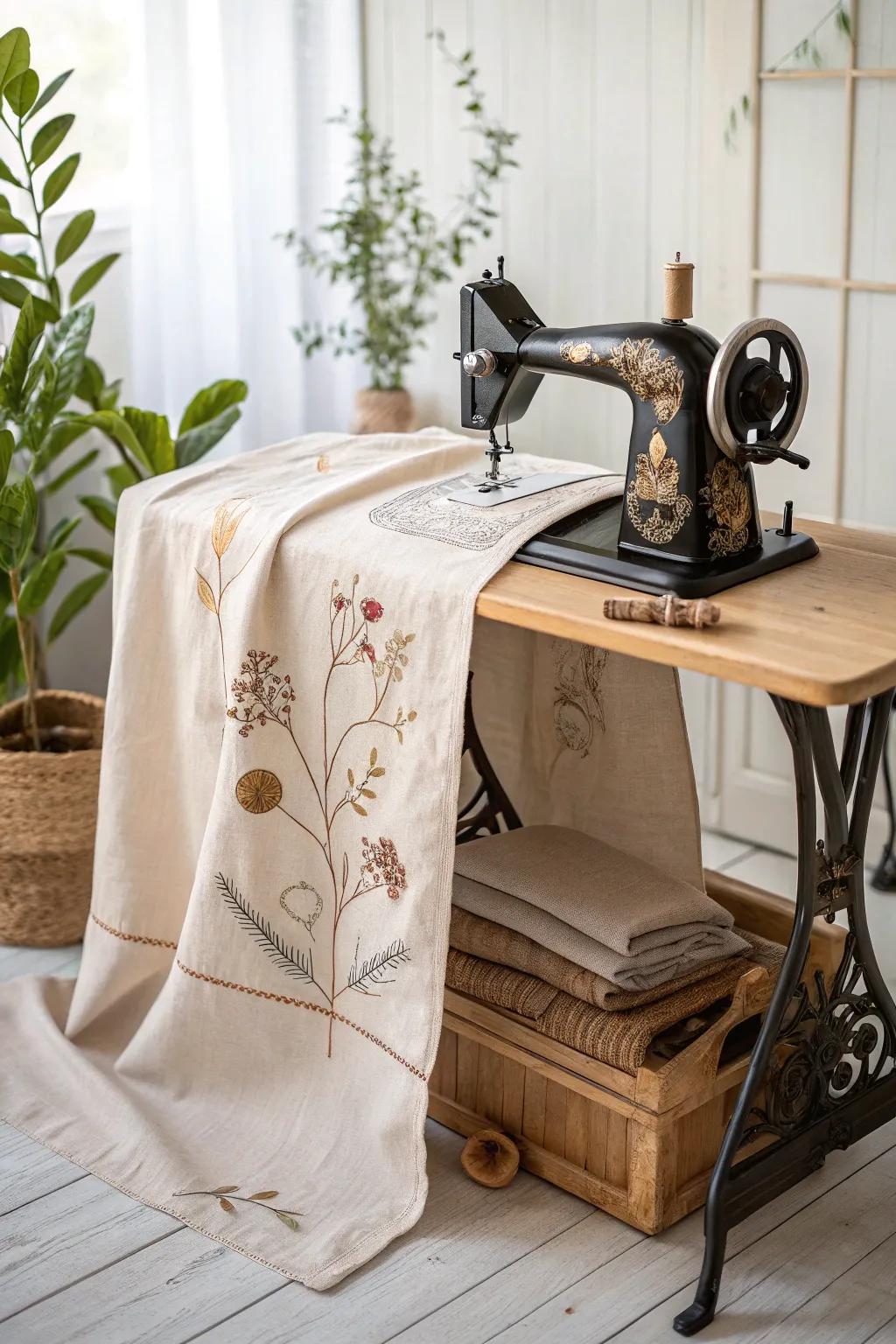 Elevate your sewing space with a touch of handmade elegance. 🌿✨ #SewingRoomStyle #MinimalistCrafts