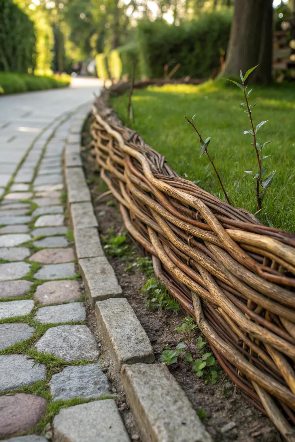 Add a touch of rustic elegance with a beautifully woven willow edge for your garden path.