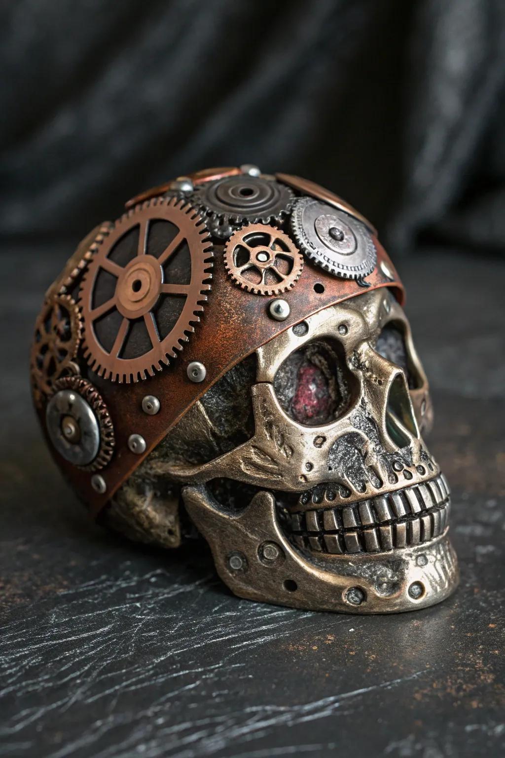 Unleash your creativity with intricate steampunk skulls, where art meets industry.