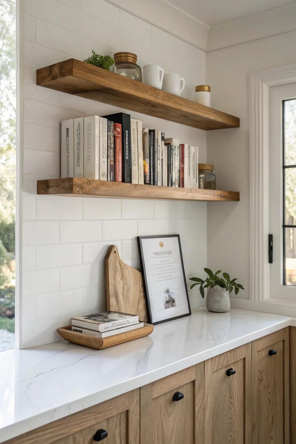 Add a touch of elegance and functionality to your kitchen with a stylish cookbook display.