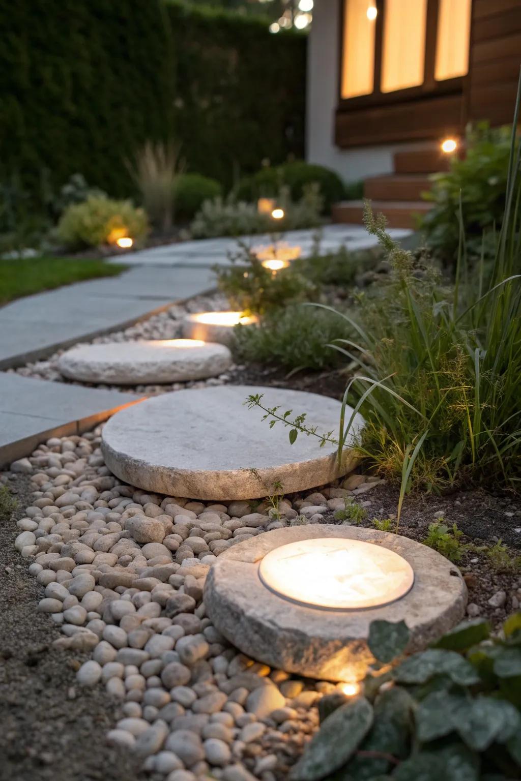 Illuminate your garden with elegant DIY solar stepping stones, where simplicity meets natural beauty.