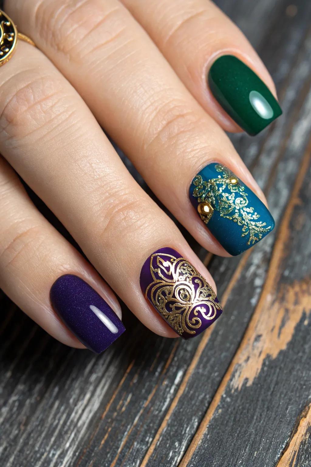 Embrace luxury with jewel-toned elegance—where emerald meets sapphire and regal purple shines with golden accents.