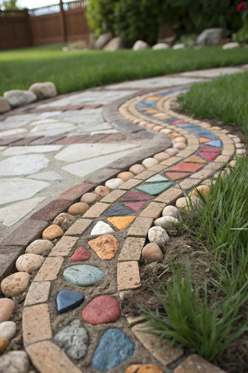 Elevate your garden's elegance with a handcrafted mosaic stone edge.