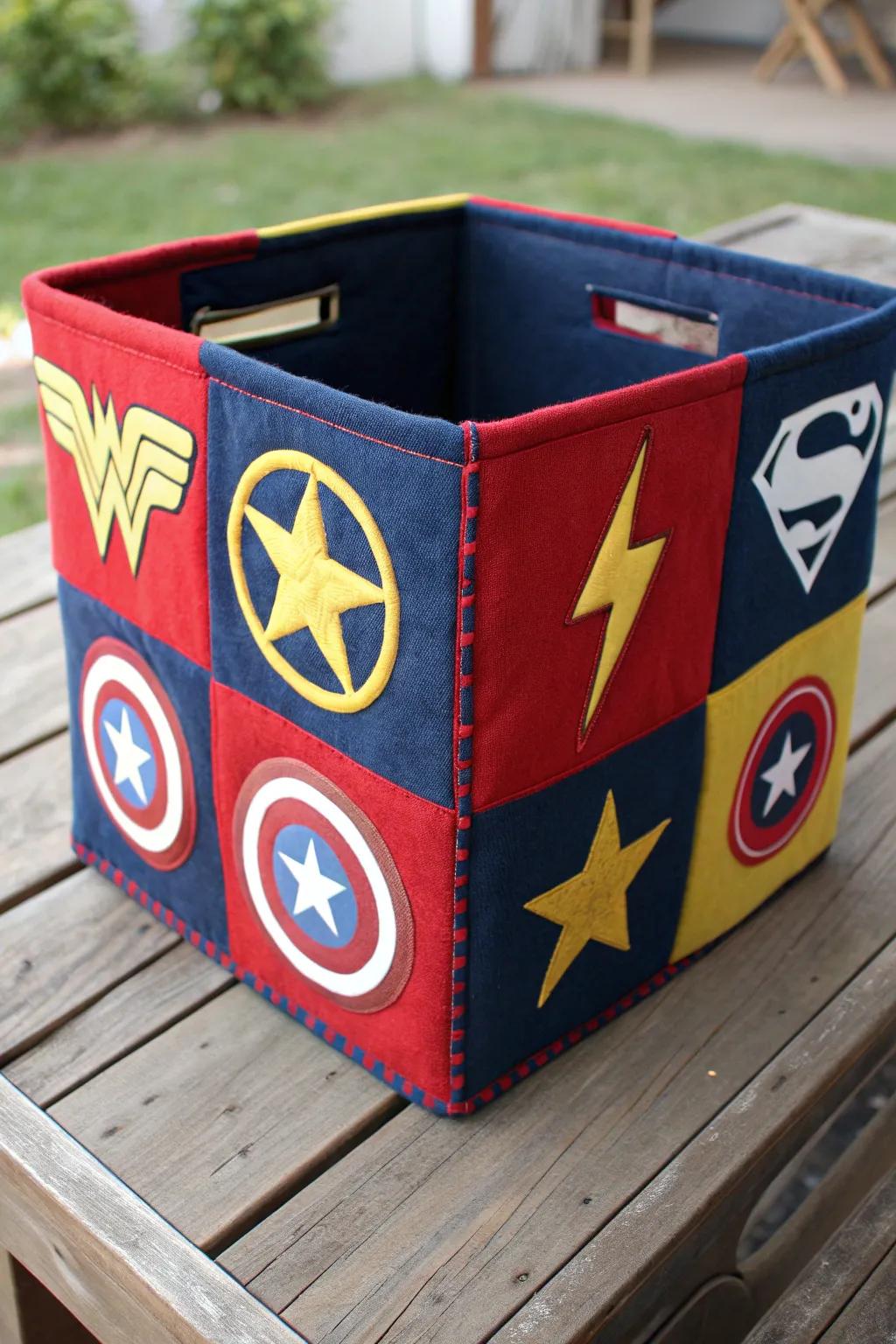 Unleash your inner hero with these handcrafted superhero-themed storage bins—where style meets organization.
