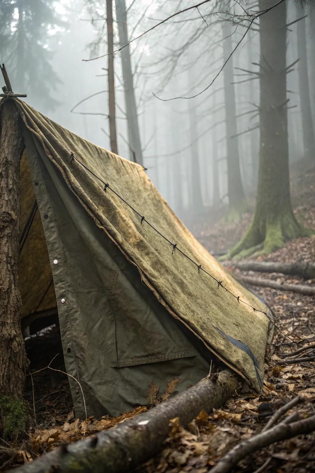 Master the elements with a tarp burrito – your quick and reliable survival shelter.