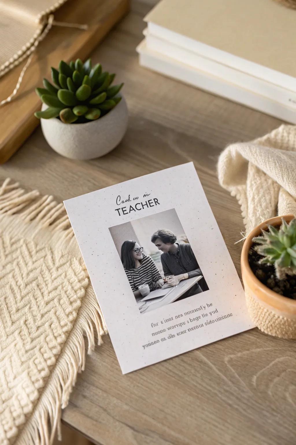 Cherished Memories: A simple yet heartfelt teacher card that captures the joy of learning.