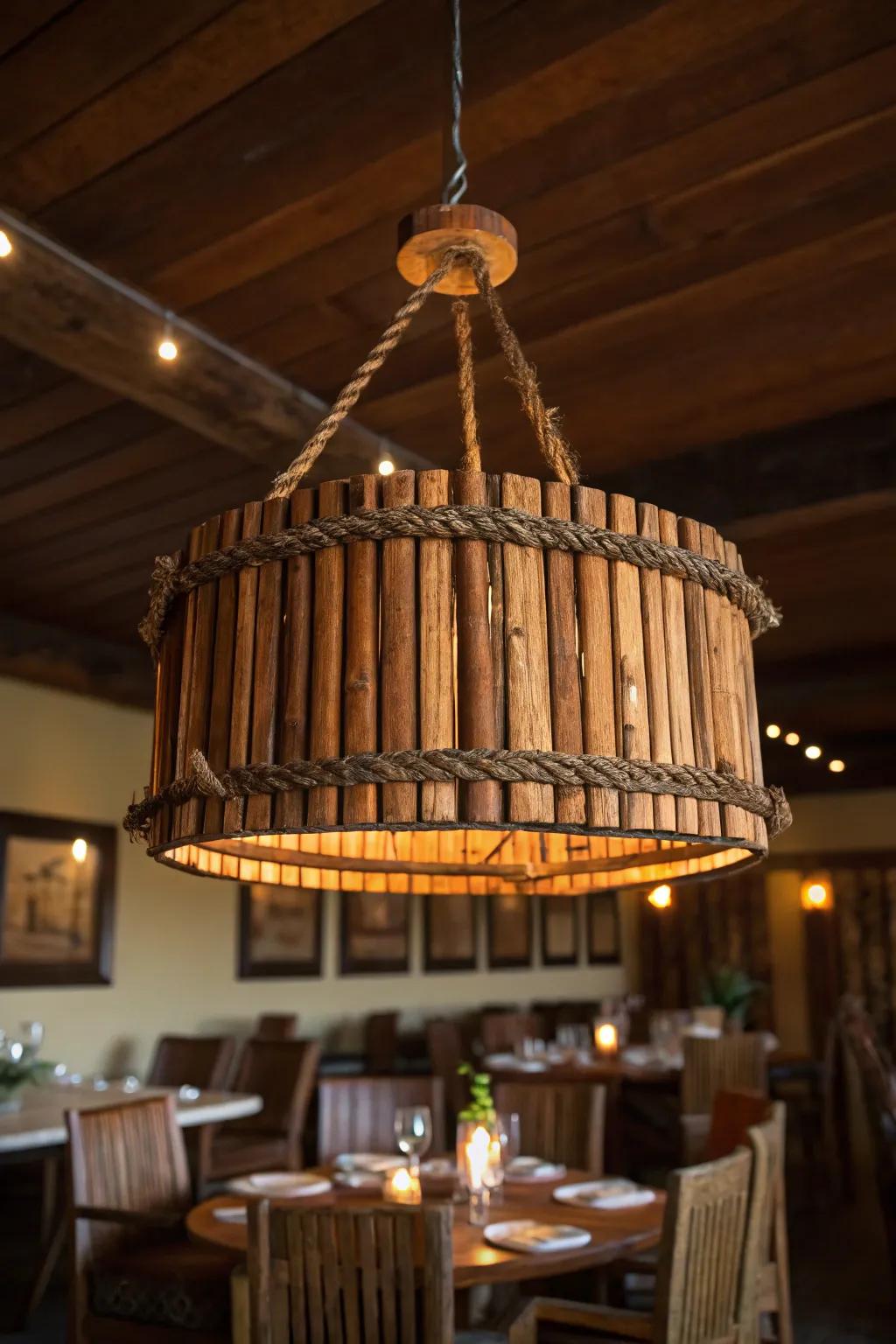 Illuminate your space with rustic elegance: the handcrafted tobacco stick chandelier.