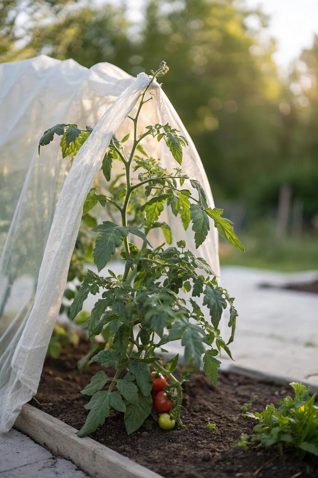 Embrace the art of simplicity and elegance with floating row covers for your thriving tomato garden.