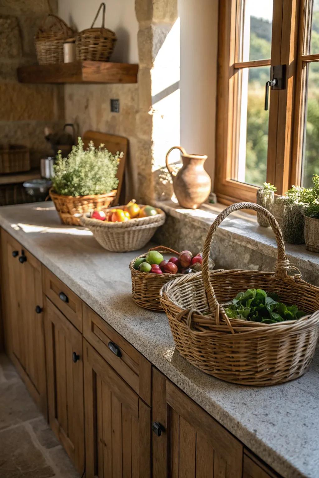Organic textures bring a touch of nature into the kitchen.