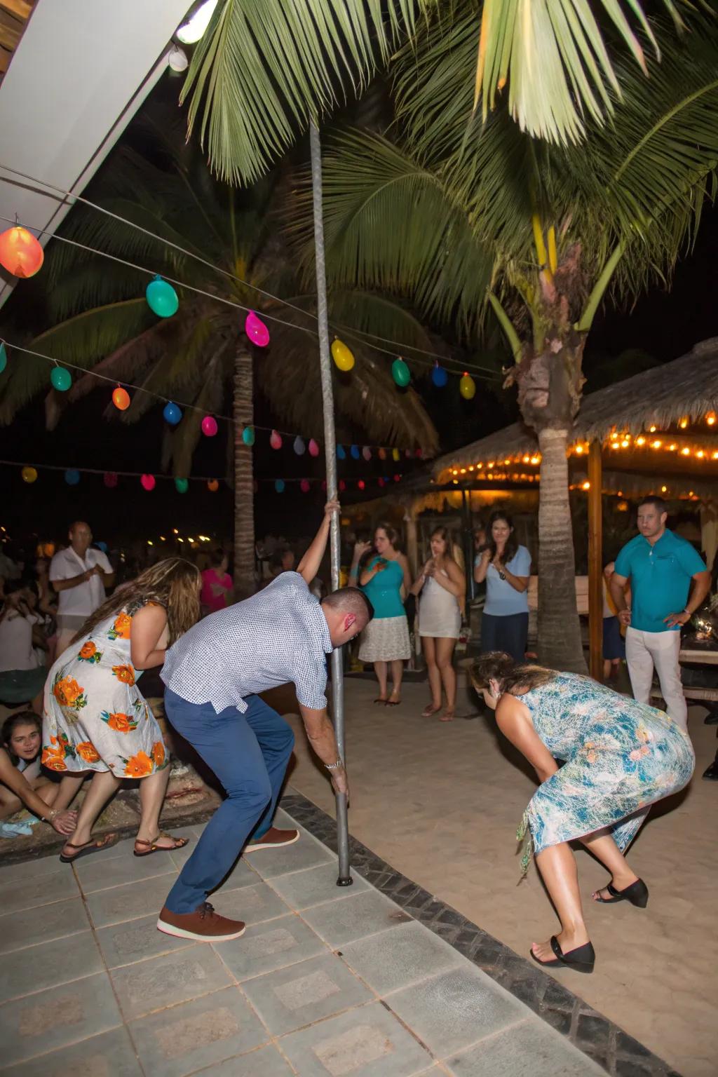 Guests enjoying a lively limbo competition.