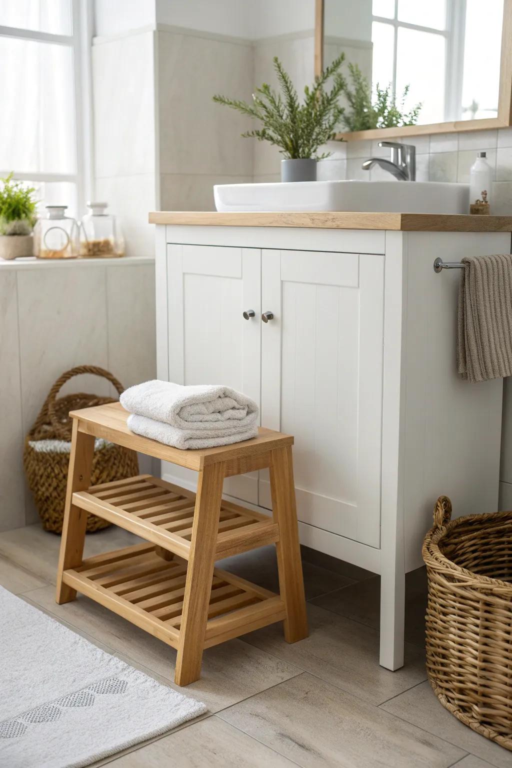 Elevate your bathroom storage with this charming step stool solution—practical, stylish, and perfectly hidden!