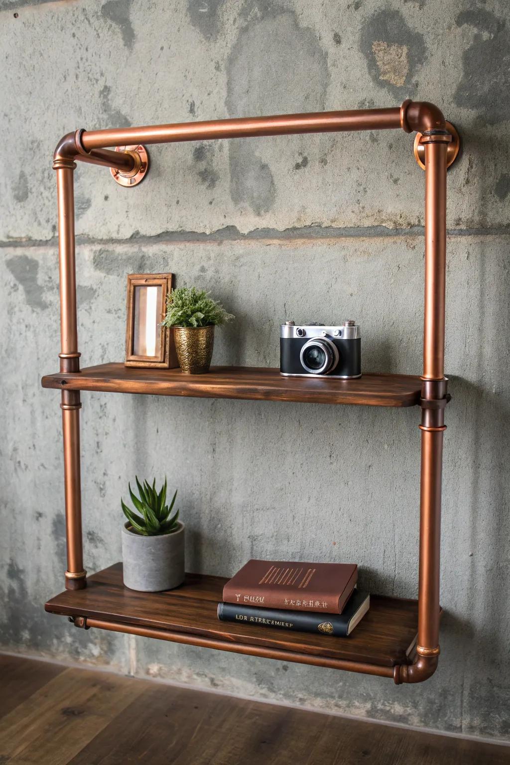 Elevate your space with the timeless charm of copper pipe shelves—where industrial meets elegance.